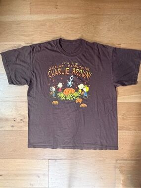 VTG Peanuts Great Pumpkin Charlie Brown Graphic Tee Brown Sz XL Halloween Snoopy
